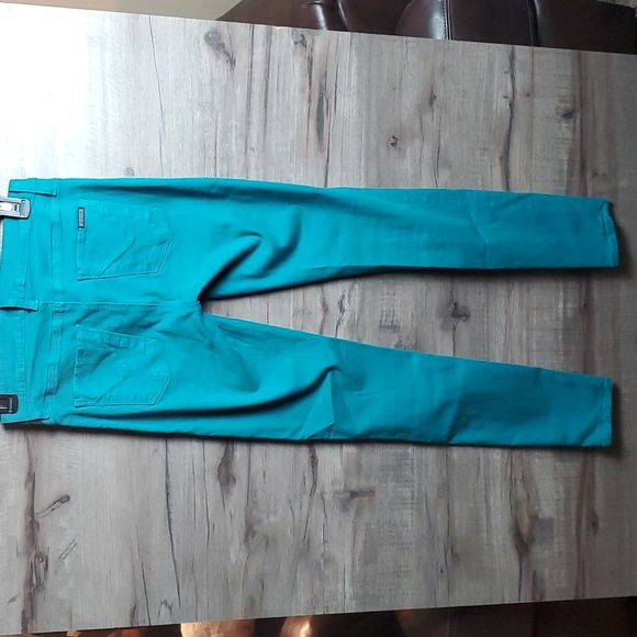 Hudson Nico Super Skinny Midrise Jeans in Teal Green. - Picture 9 of 10